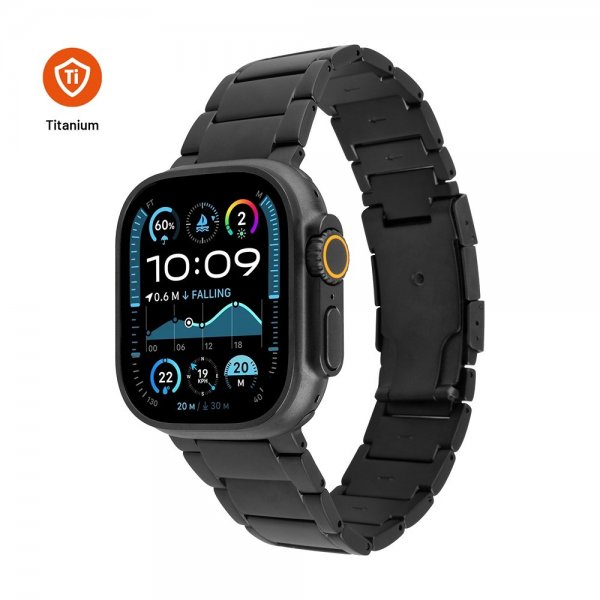 Fast Apple Watch 42/44/45/46mm Armbånd Titaniumrem Sort