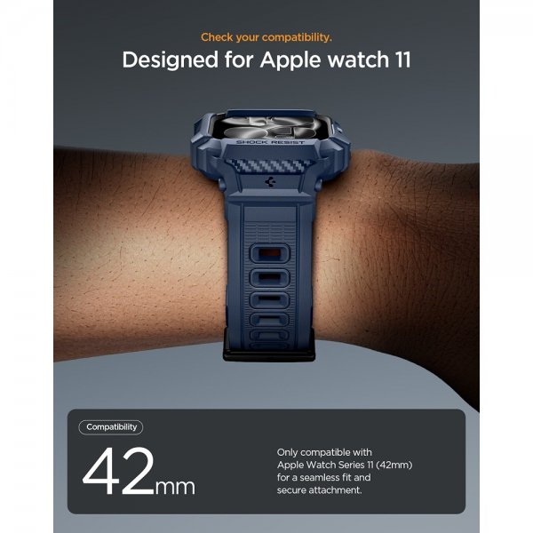 Spigen Apple Watch 42 mm (serie 10/11) urrem Rugged Armor Pro 2 Marineblå