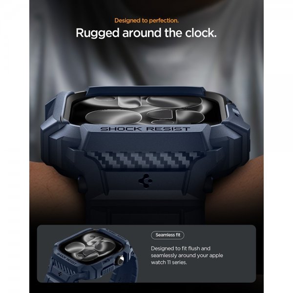 Spigen Apple Watch 42 mm (serie 10/11) urrem Rugged Armor Pro 2 Marineblå