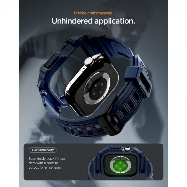 Spigen Apple Watch 42 mm (serie 10/11) urrem Rugged Armor Pro 2 Marineblå