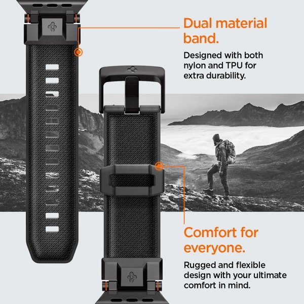 Spigen Apple Watch 44/45/46/49mm Armbånd DuraPro Armor Sort