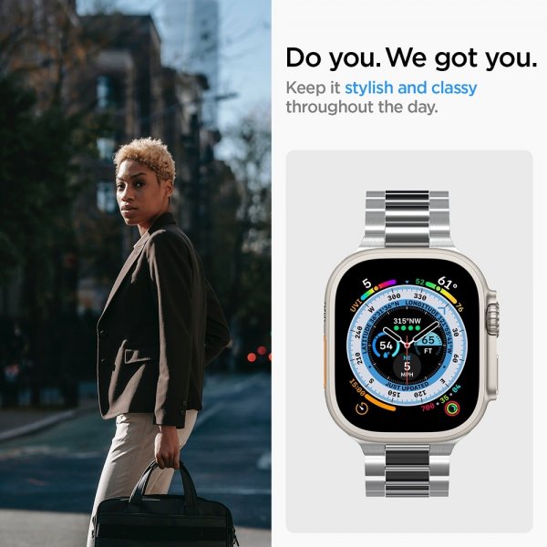 Spigen Apple Watch 44/45/46mm/Ultra 49mm Rem Modern Fit 316L Sølv