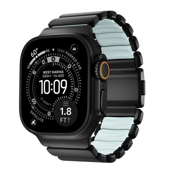 Nomad Apple Watch 44/45/46mm/Ultra 49mm Armbånd Stratos Band Sort Icy Blue Glow