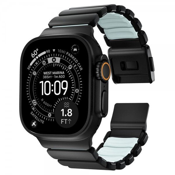Nomad Apple Watch 44/45/46mm/Ultra 49mm Armbånd Stratos Band Sort Icy Blue Glow