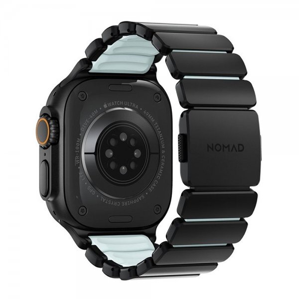 Nomad Apple Watch 44/45/46mm/Ultra 49mm Armbånd Stratos Band Sort Icy Blue Glow