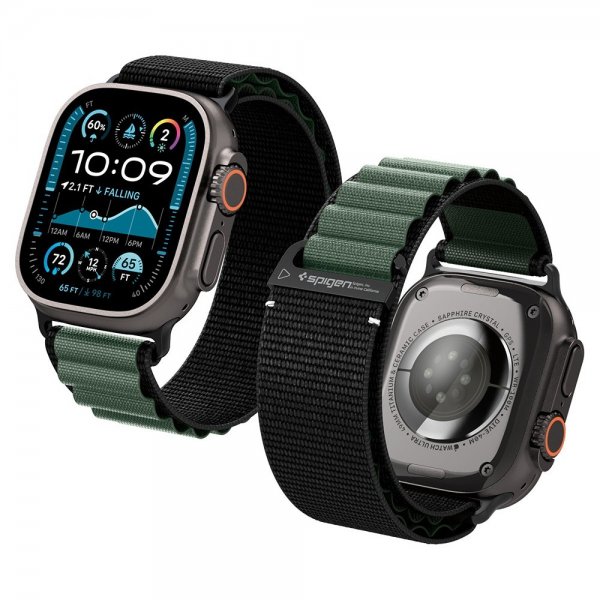 Spigen Apple Watch 44/45/46mm/Ultra 49mm Rem WBF1 Sort Grøn