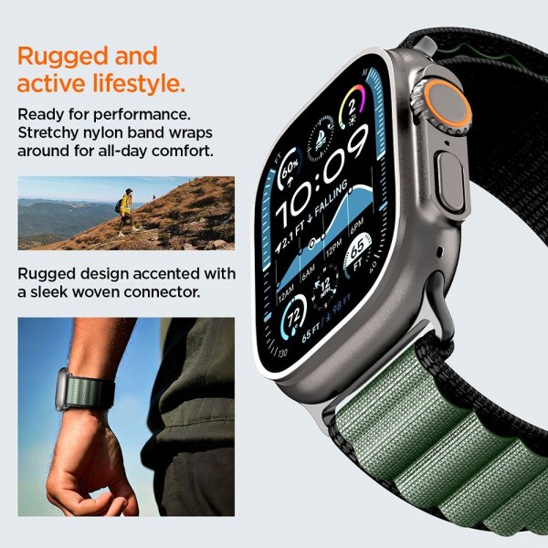 Spigen Apple Watch 44/45/46mm/Ultra 49mm Rem WBF1 Sort Grøn