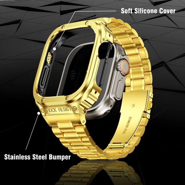 Apple Watch 44mm Armbånd med Skal Rustfrit Stål Guld