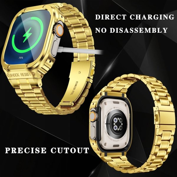 Apple Watch 44mm Armbånd med Skal Rustfrit Stål Guld