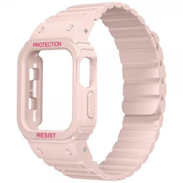Apple Watch 44/45 mm Armbånd med Silikone Etui Magnetlukning Rosa
