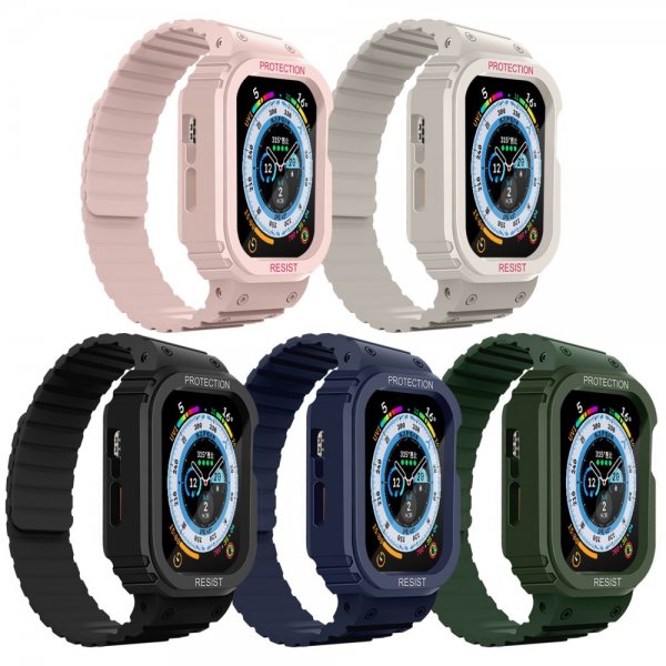 Apple Watch 44/45 mm Armbånd med Silikone Etui Magnetlukning Rosa