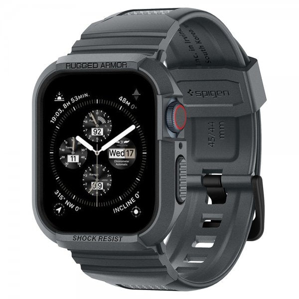 Spigen Apple Watch 44/45mm Armbånd og Cover Rugged Armor Pro Dark Gray