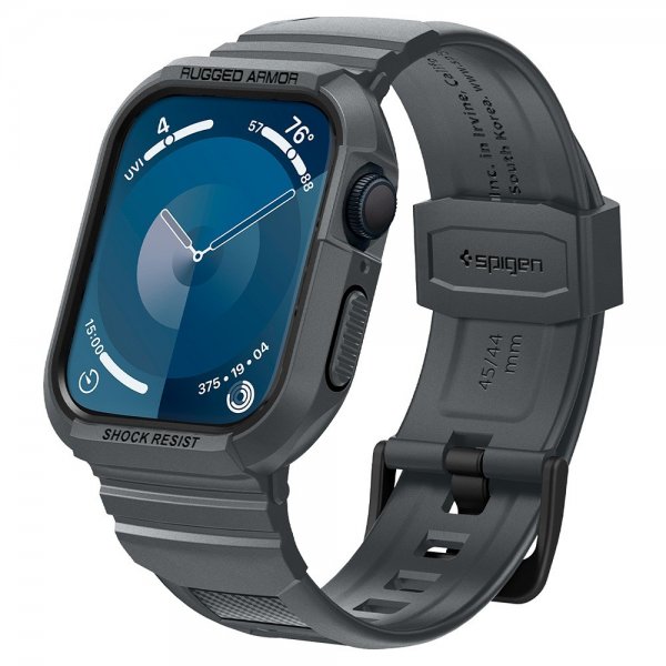 Spigen Apple Watch 44/45mm Armbånd og Cover Rugged Armor Pro Dark Gray