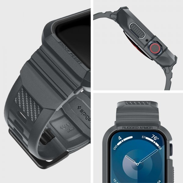 Spigen Apple Watch 44/45mm Armbånd og Cover Rugged Armor Pro Dark Gray