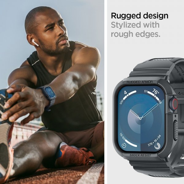 Spigen Apple Watch 44/45mm Armbånd og Cover Rugged Armor Pro Dark Gray