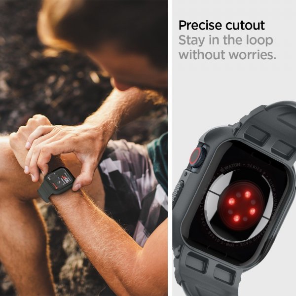 Spigen Apple Watch 44/45mm Armbånd og Cover Rugged Armor Pro Dark Gray