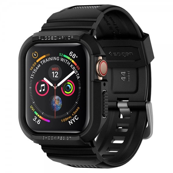 Spigen Apple Watch 44/45 mm Skal med rem Rugged Armor Pro Sort