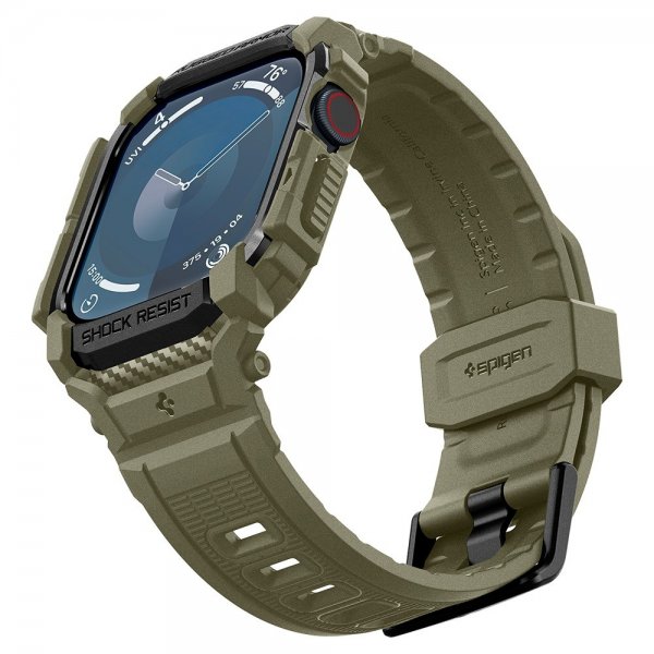 Spigen Apple Watch 46mm (Series 10/11) Rem og Cover Rugged Armor Pro Vintage Khaki