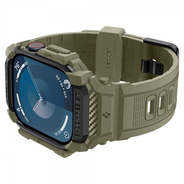 Spigen Apple Watch 46mm (Series 10/11) Rem og Cover Rugged Armor Pro Vintage Khaki
