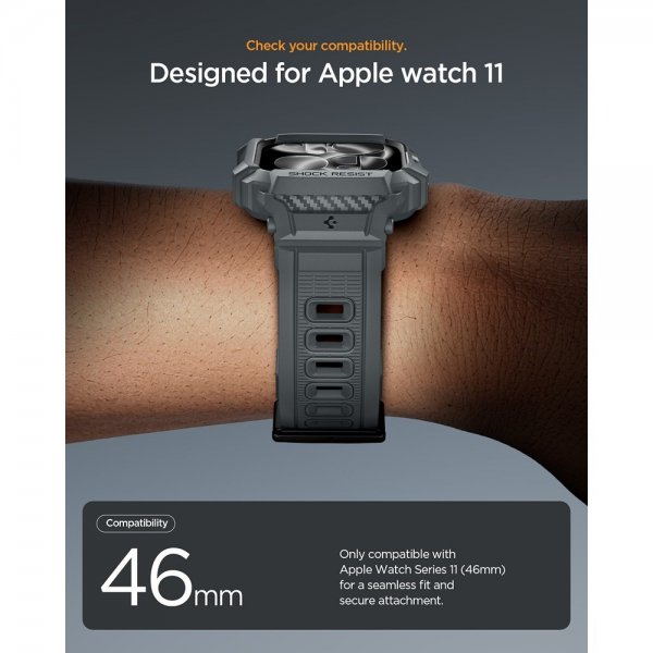 Spigen Apple Watch 46mm (Serie 10/11) Rem Rugged Armor Pro 2 Dark Gray