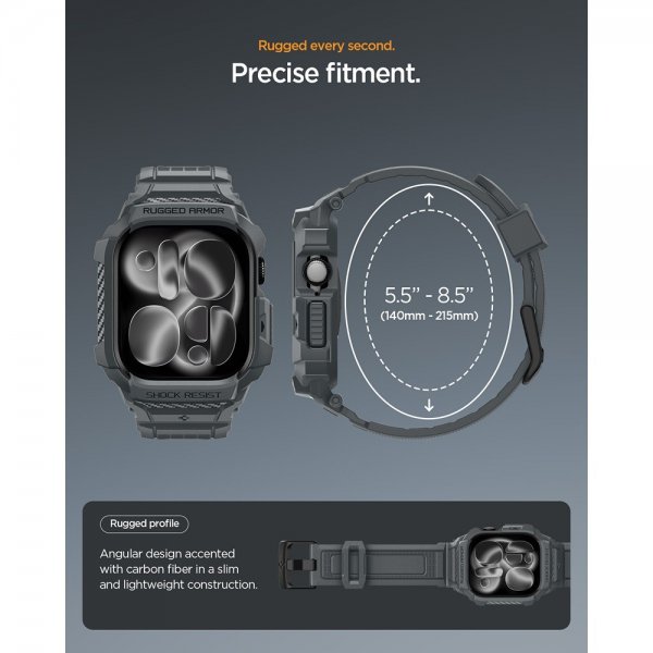 Spigen Apple Watch 46mm (Serie 10/11) Rem Rugged Armor Pro 2 Dark Gray