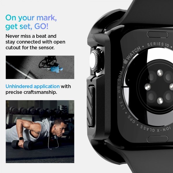 Spigen Apple Watch 46mm (Series 10/11) Cover med Skærmbeskyttelse Tough Armor Sort