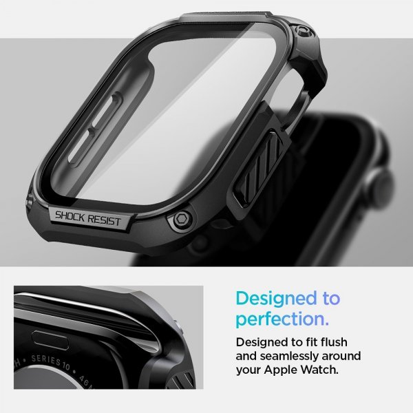 Spigen Apple Watch 46mm (Series 10/11) Cover med Skærmbeskyttelse Tough Armor Sort