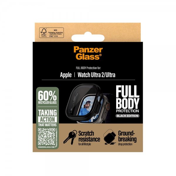 PanzerGlass Apple Watch Ultra 49mm Cover med Skærmbeskyttelse Fuld Kropsbeskyttelse Sort