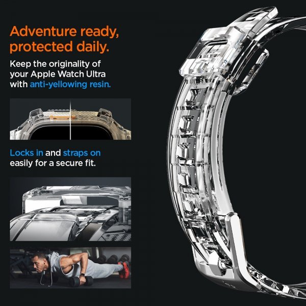 Spigen Apple Watch Ultra 49mm Armbånd og Cover Rugged Armor Pro Crystal Clear