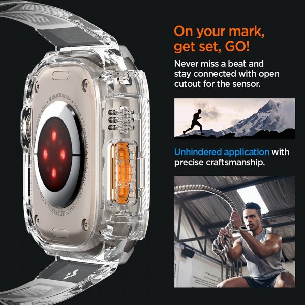 Spigen Apple Watch Ultra 49mm Armbånd og Cover Rugged Armor Pro Crystal Clear
