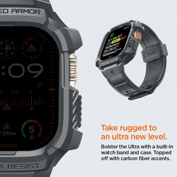 Spigen Apple Watch Ultra 49mm Rem og Cover Rugged Armor Pro Dark Gray