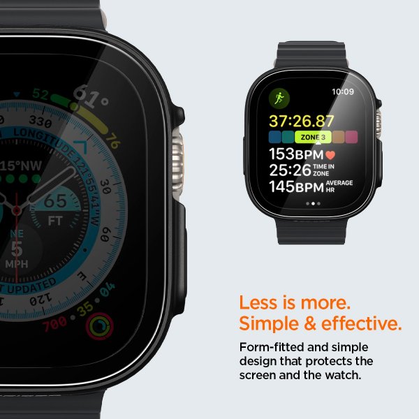 Spigen Apple Watch Ultra Etui med Skærmbeskytter Thin Fit 360 Sort
