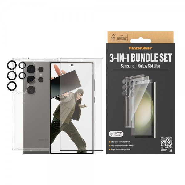 PanzerGlass Samsung Galaxy S24 Ultra Cover Skærmbeskytter Kamerabeskyttelse 3-i-1 Bundle Sæt