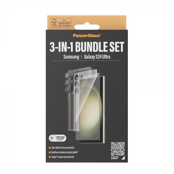 PanzerGlass Samsung Galaxy S24 Ultra Cover Skærmbeskytter Kamerabeskyttelse 3-i-1 Bundle Sæt