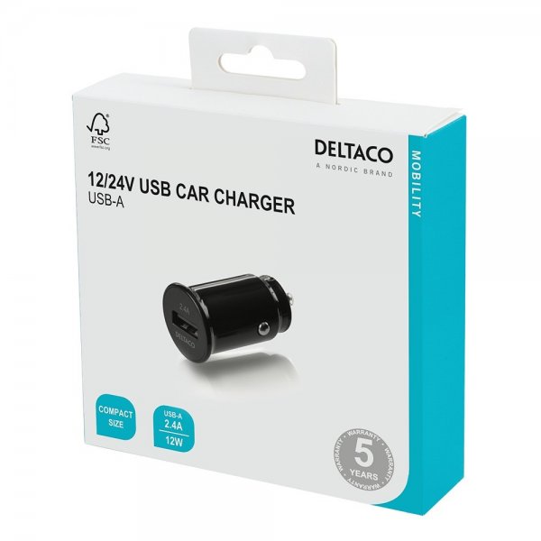 Deltaco Billader 12/24V USB-A Car Charger