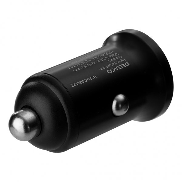Deltaco Biloplader 24W Dobbelt USB-A Sort
