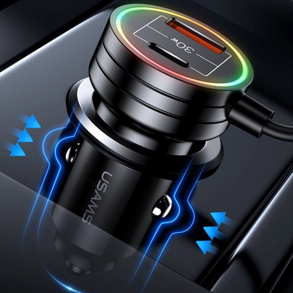 USAMS Billader 60W Car Charger med spiralkabel