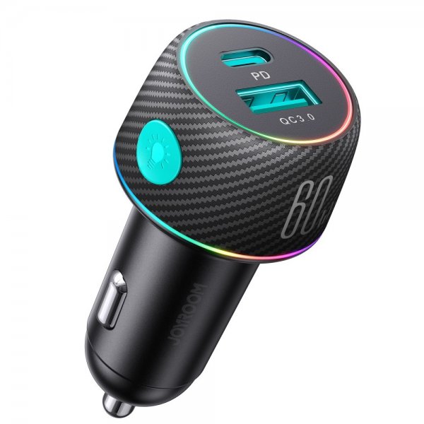 Joyroom Billader CCN01 60W Biloplader med lysknap USB-A USB-C