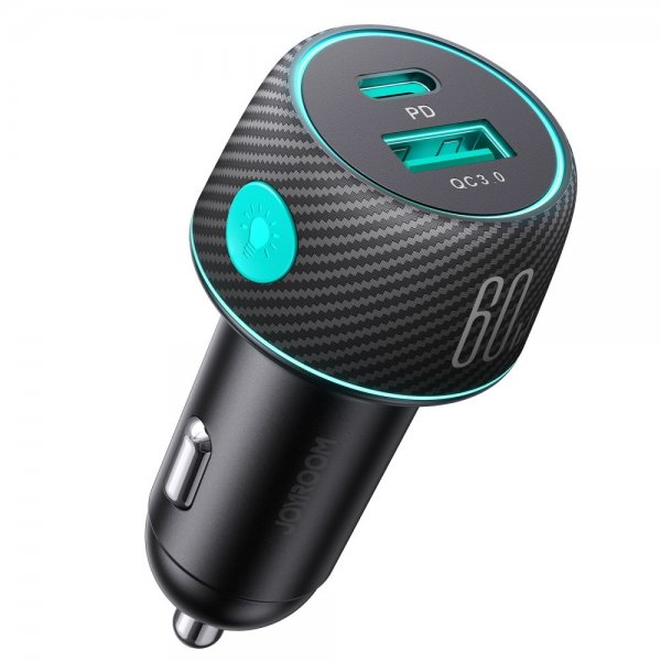 Joyroom Billader CCN01 60W Biloplader med lysknap USB-A USB-C