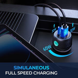 Joyroom Billader CCN01 60W Biloplader med lysknap USB-A USB-C