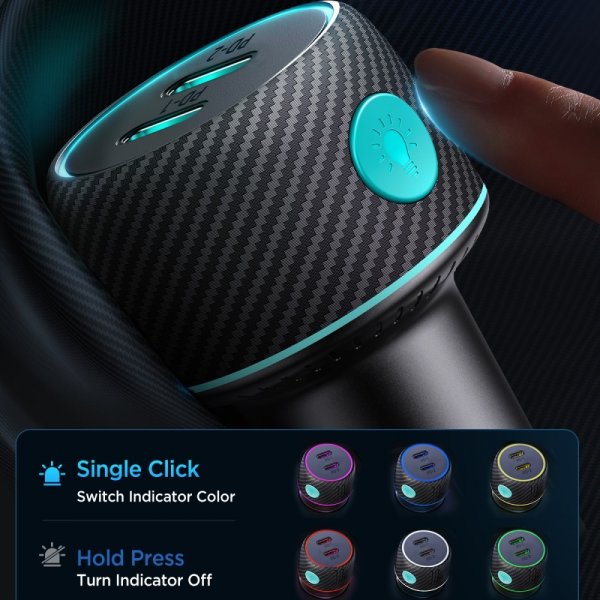 Joyroom Billader CCN02 70W Dual PD Car Charger med lysknap USB-C