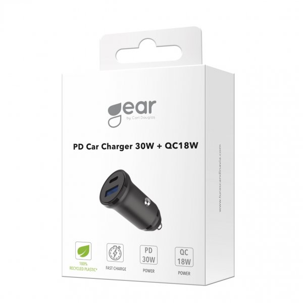 Gear Biloplader USB-C PD 30W + USB-A QC18W Sort