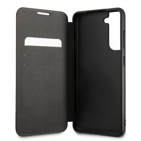 BMW Samsung Galaxy S21 FE Etui Trekantmønster & Trefarvet Stribe Sort