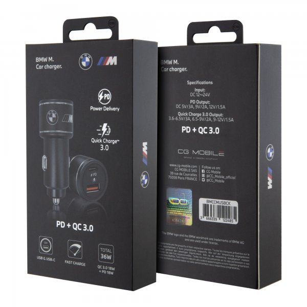 BMW Billader M Car Charger USB-A/USB-C PD + QC 3.0 36W