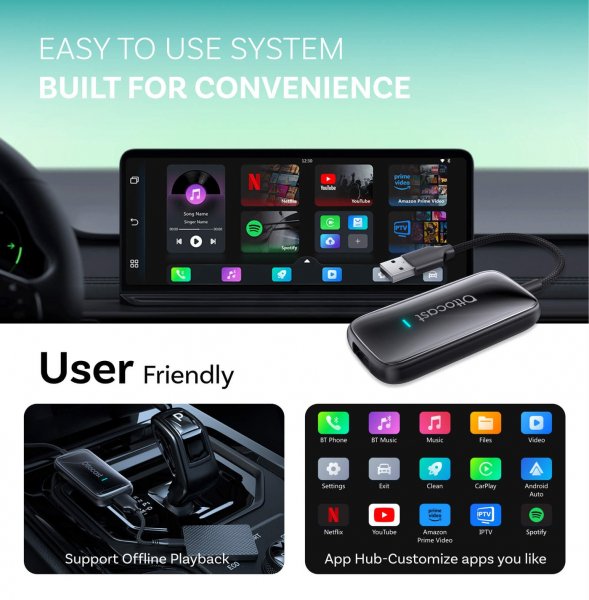 Ottocast Play2Video Ultra Trådløs CarPlay/Android Auto Adapter Alt-i-1