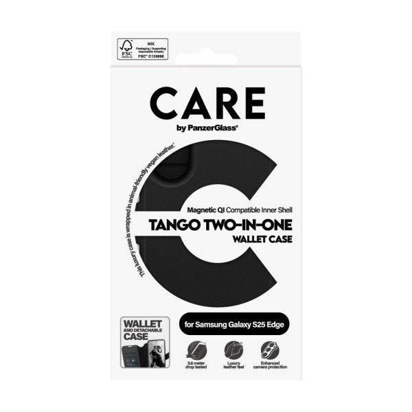CARE by PanzerGlass Samsung Galaxy S25 Edge Etui Tango Two-in-One Wallet MagSafe Sort