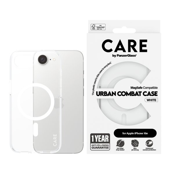CARE by PanzerGlass iPhone 16e/17e Cover Urban Combat MagSafe Hvid