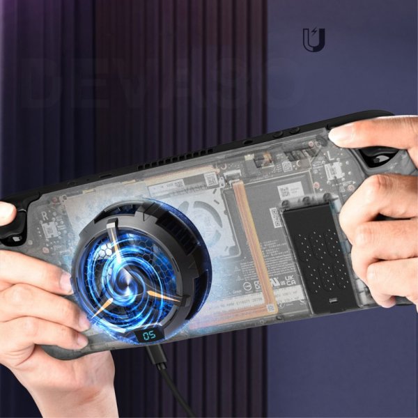 Devaso Steam Deck Cover med stativ og magnetisk blæser Sort