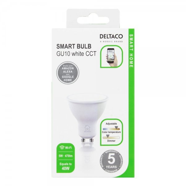 Deltaco Smart Home Dæmpbar LED-pære GU10 WiFi 5W