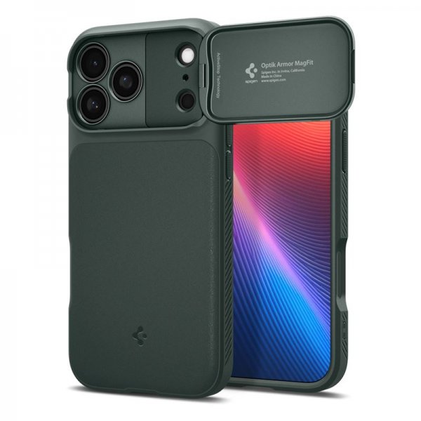 Spigen iPhone 17 Pro Cover Optik Armor MagFit Abyss Green